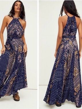 Free People Mixed Print Shangri-La Boho Extra Wide Leg Beachy Flotal Jumpsuit